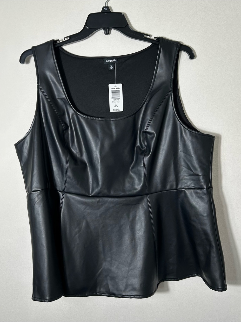 New Torrid Black Faux Leather Top Womens Size 3X Sleeveless Peplum Biker Vegan